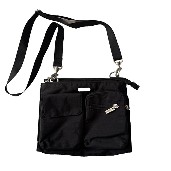 Baggallini Modern Everywhere Triple Zip Crossbody Slim Bag Black Nylon Travel - Picture 1 of 13
